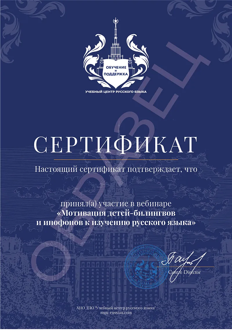 сертификат участника вебинара Падежи РКИ