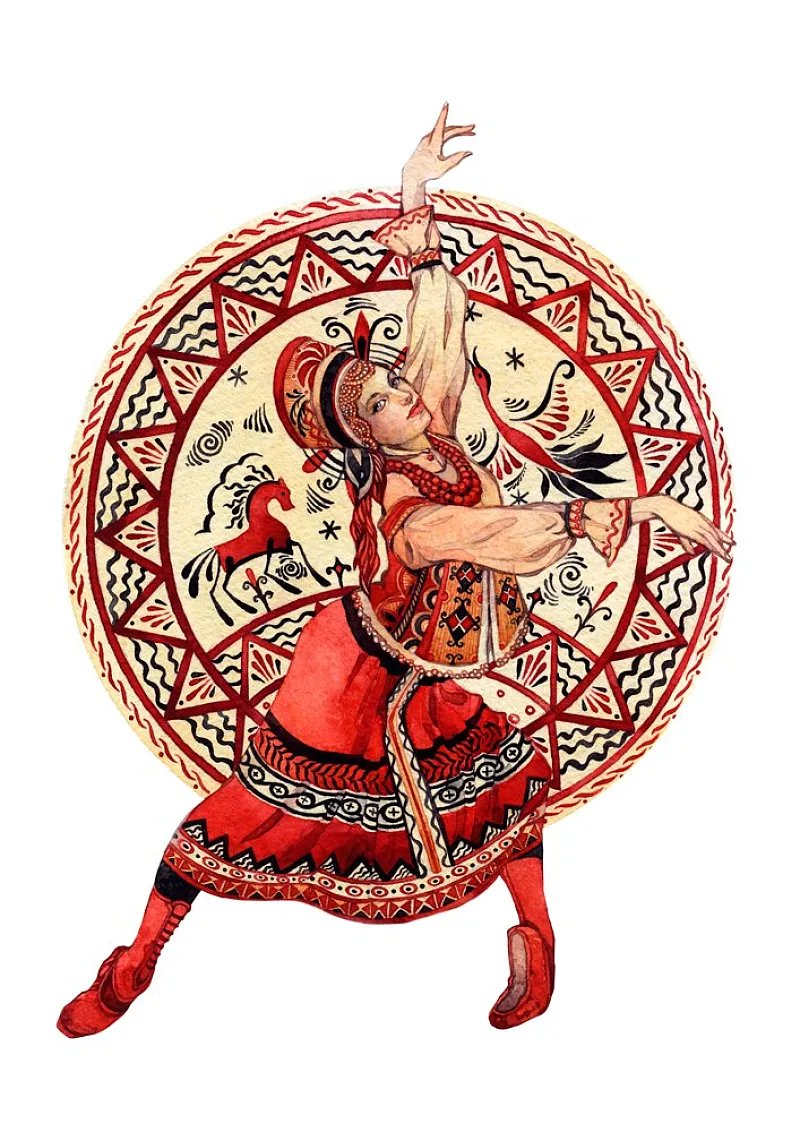 Художник Мила Лосенко серия "Русские ремесла" по мотивам мезенской росписи