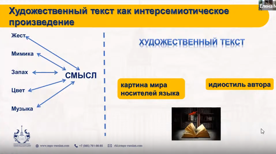 Художественный текст как интерсемиотическое произведение, русский язык как иностранный